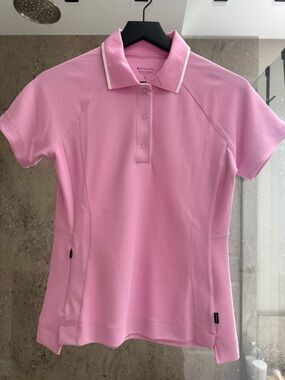 Athleta Pink Short-Sleeve Polo with White Collar Edge